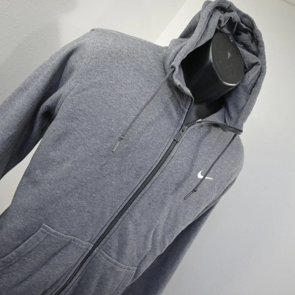 Nike Full Zip Hoodie Mens Large Gray Performance Fleece Lined Drawstring Casual